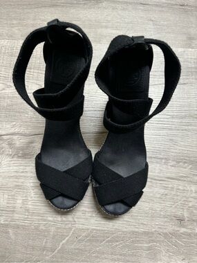 Tory Burch Black Crisscross Ankle-Wrap Wedge Sandals